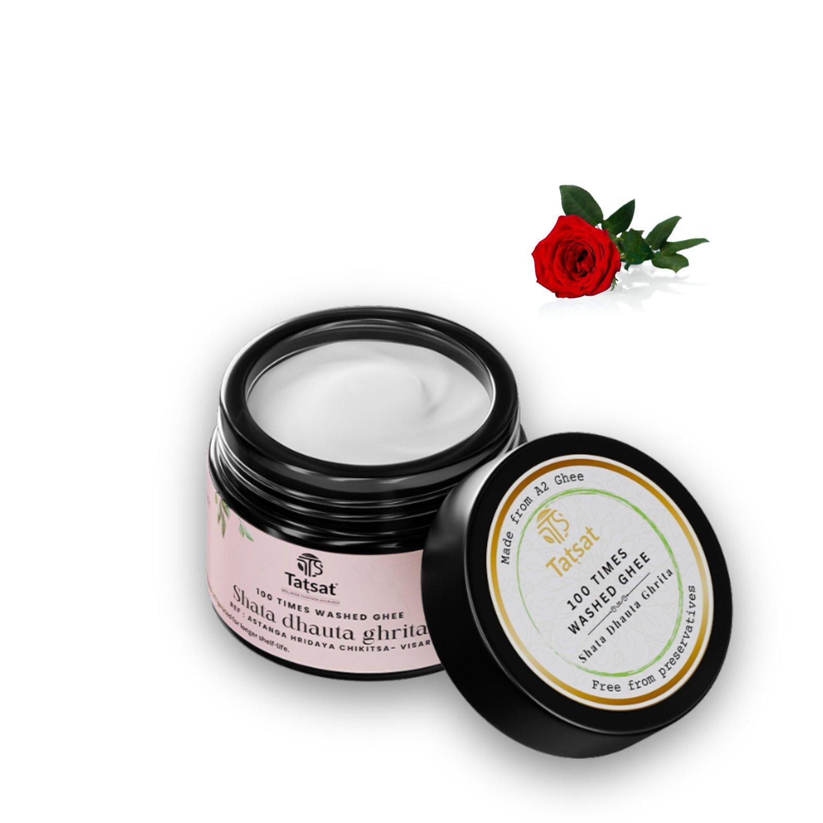 Tatsat 100 Times Washed Desi Cow A2 Ghee Moisturizing Cream infused with Rose essential oil